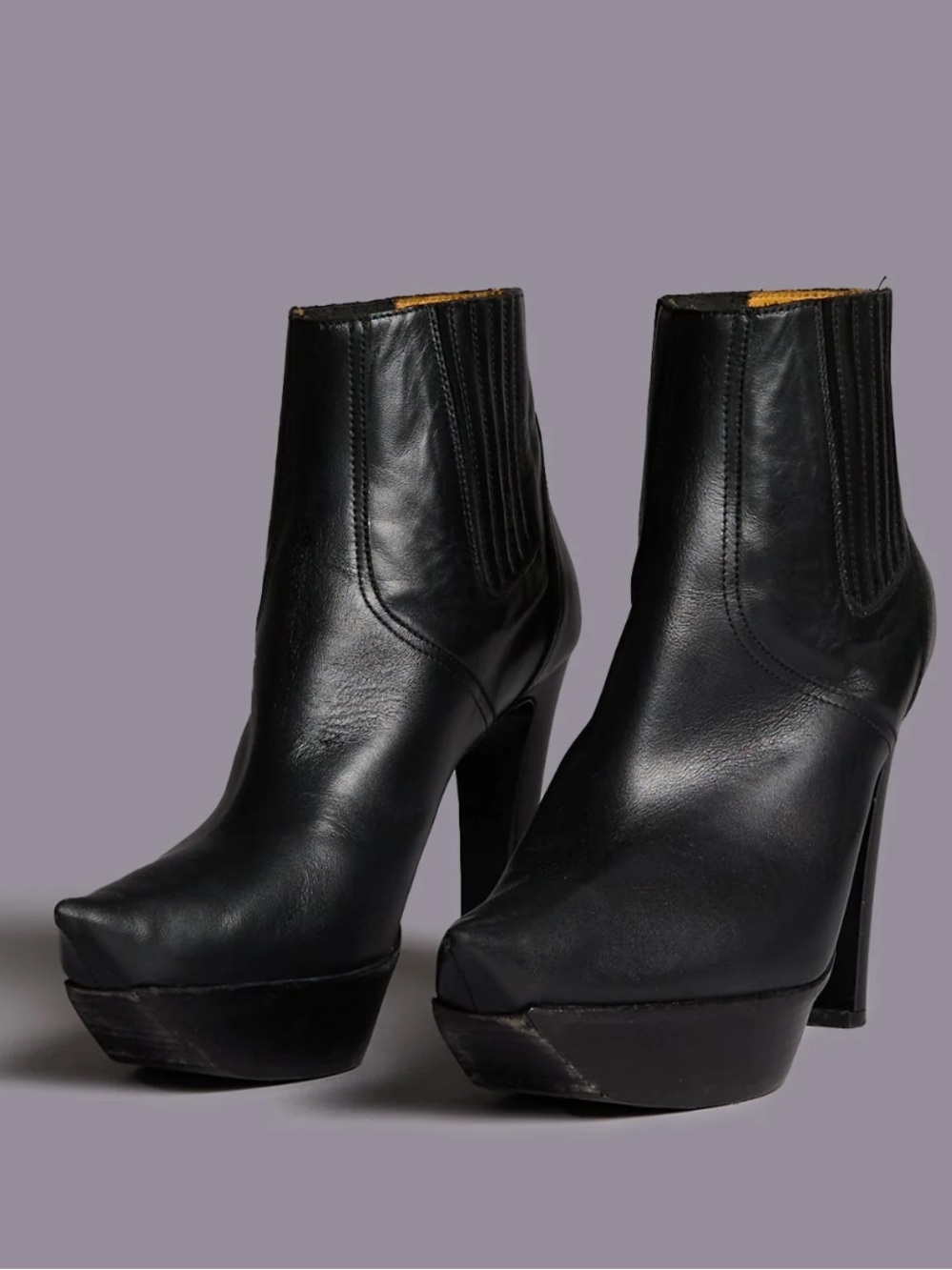 R13 Black Pointy Toe Platform Heeled Ankle Boots